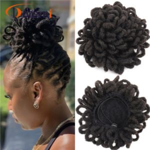 African Drawstring Bun Wig – Afro Dreadlocks Hair Bun Extension, Natural Puff Hair Bag for Women