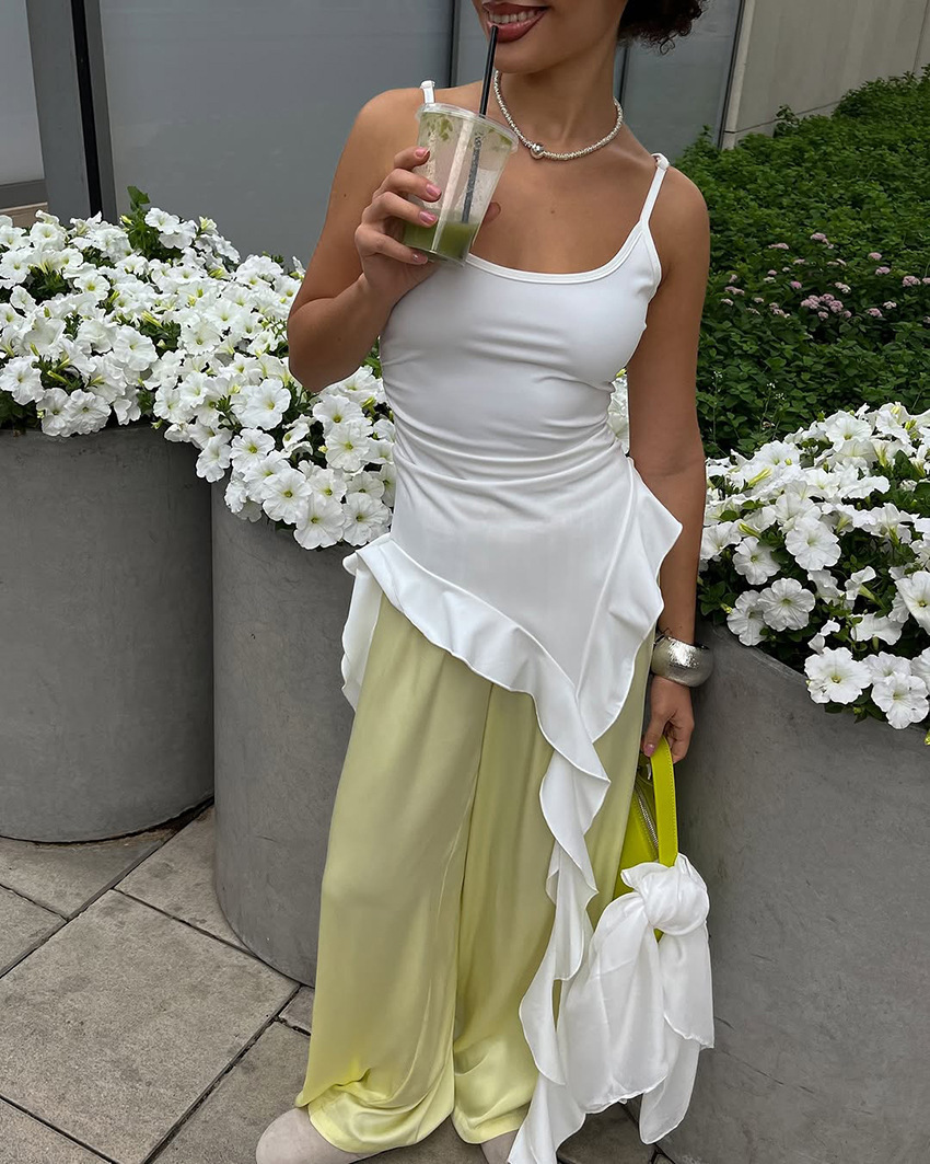 White Fitted Ruffled Ribbon Irregular Vest 10 White Fitted Ruffled Ribbon Irregular Vest - Image 10