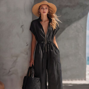 Retro Casual Resort-style V-neck Jumpsuit