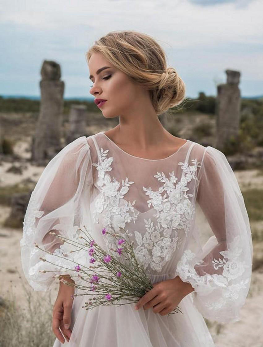 Round Collar Gauze Embroidered One-piece Dress Wedding Dress 2 Round Collar Gauze Embroidered One-piece Dress Wedding Dress - Image 2