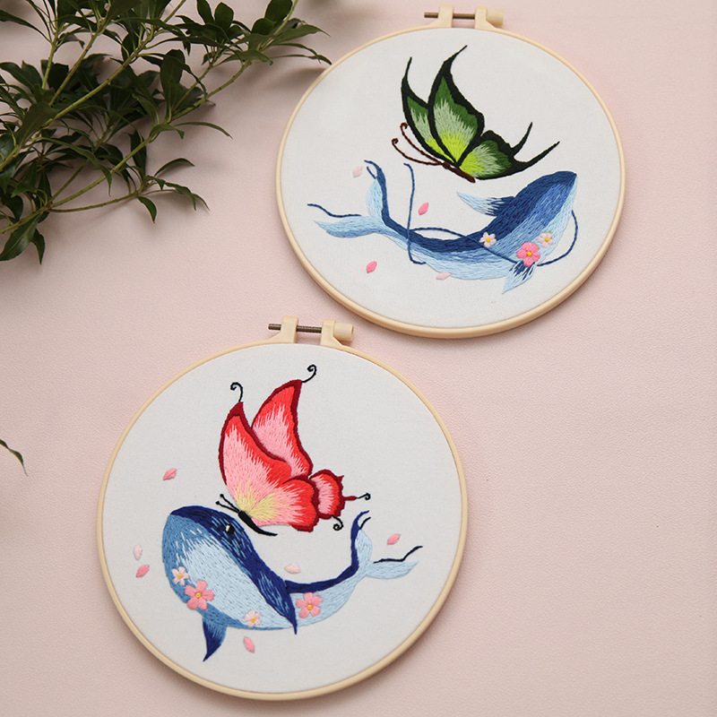 Embroidered DIY Materials Pack Whale With Butterfly Handmade Hanging Pictures 1 Embroidered DIY Materials Pack Whale With Butterfly Handmade Hanging Pictures