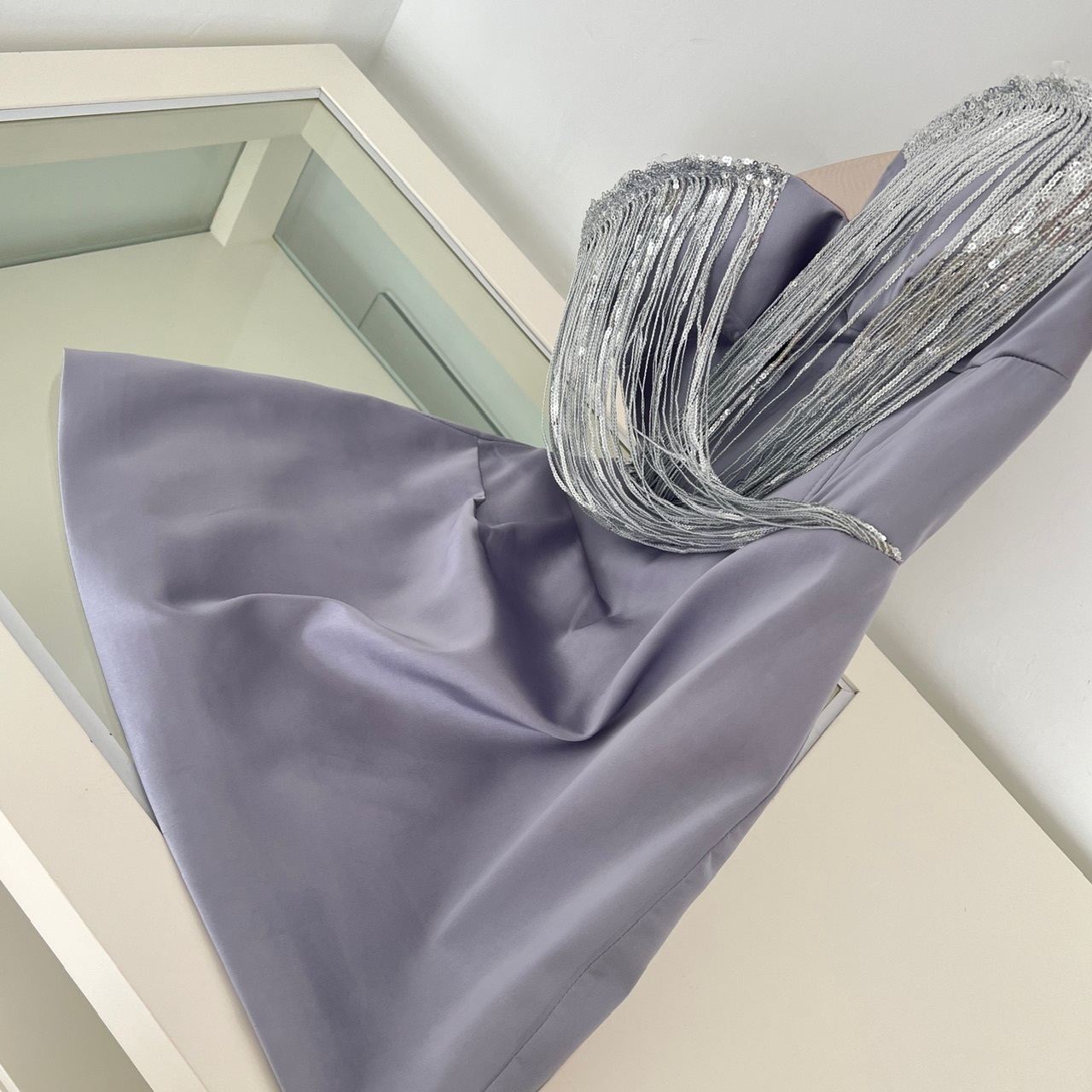 Lustrous Silver Shimmer Sexy Strapless Women's Paneled Lavender Satin Ball Bridesmaid Ceremony Bodycon Dress 3 Lustrous Silver Shimmer Sexy Strapless Women's Paneled Lavender Satin Ball Bridesmaid Ceremony Bodycon Dress - Image 3