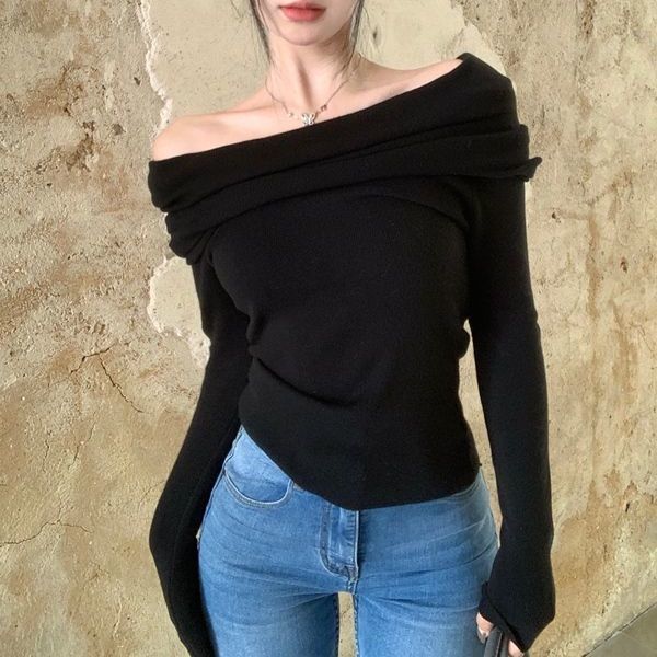Off-shoulder Clavicle-knitted Sweater For Women 1 Off-shoulder Clavicle-knitted Sweater For Women
