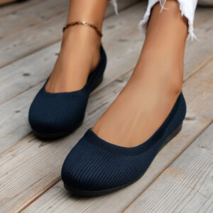 Round Toe Flats Casual Comfortable Slip On Knit Mesh Shoes For Women