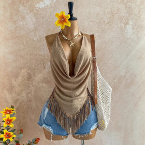 Neck Hanging Sleeveless Maxi Backless Tie Up Top