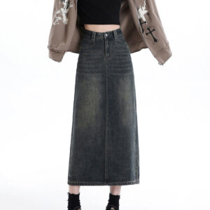 Korean-style Versatile Denim Skirt Women's Retro High-waisted
