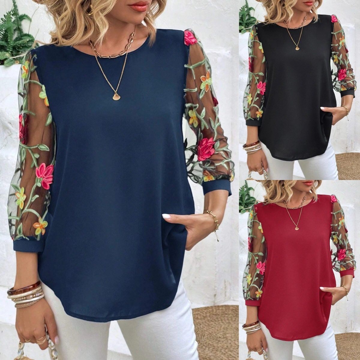 Women's Casual Mesh Black Patchwork Top 3 Women's Casual Mesh Black Patchwork Top - Image 3