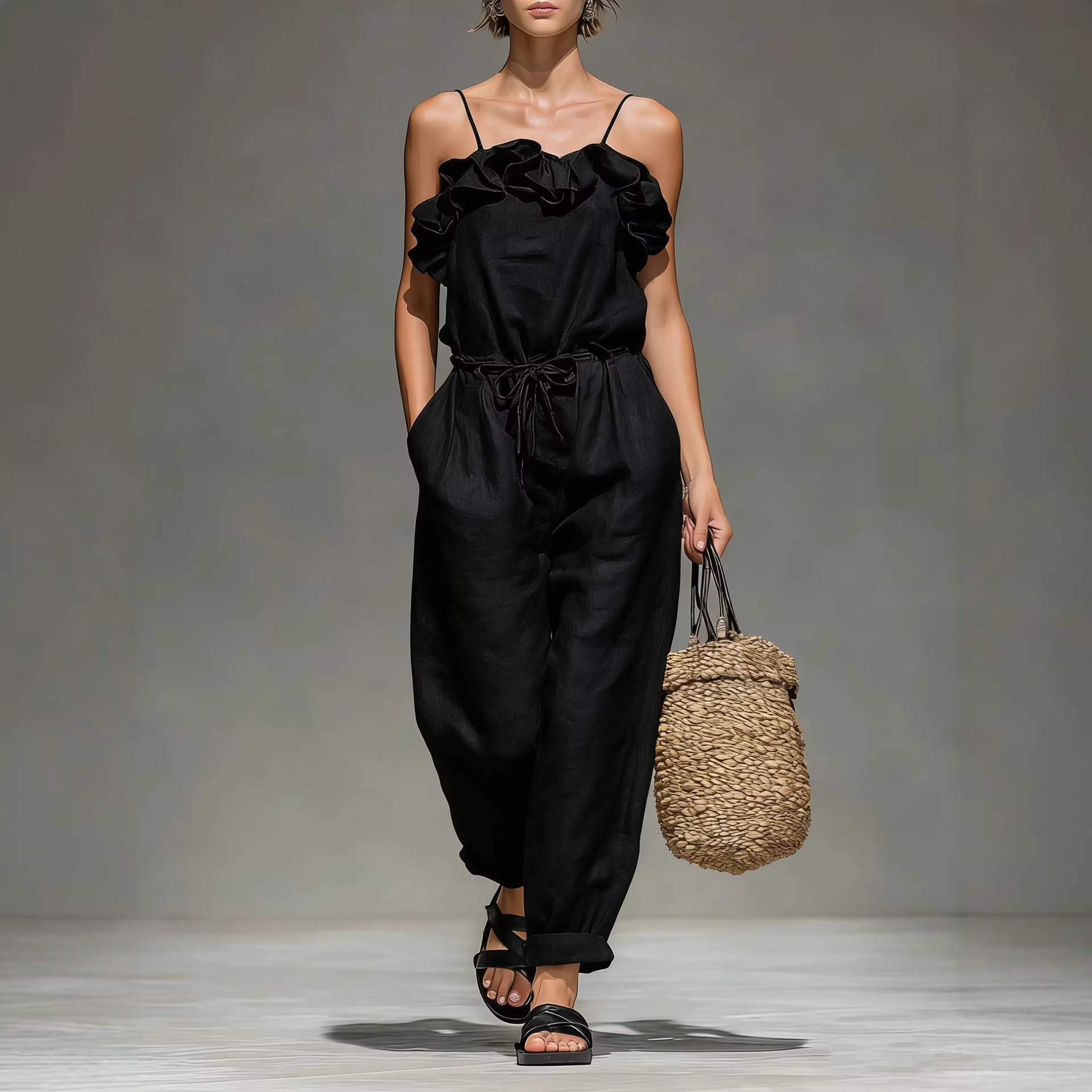 Women's Off-Shoulder Ruffled Wide-Leg Jumpsuit 2 Women's Off-Shoulder Ruffled Wide-Leg Jumpsuit - Image 2