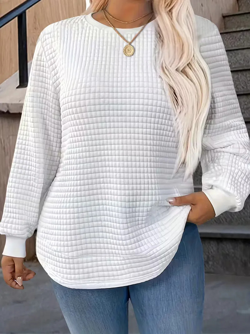 E005 Waffle-knit Crewneck Sweatshirt For Women 9 E005 Waffle-knit Crewneck Sweatshirt For Women - Image 9