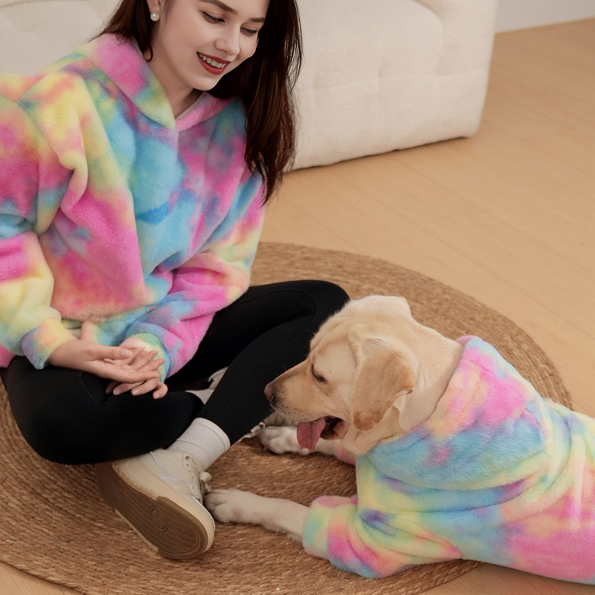 Pet Hoodie Tie Dye Rabbit Fur Rainbow-colored Dog Hoodie 5 Pet Hoodie Tie Dye Rabbit Fur Rainbow-colored Dog Hoodie - Image 5
