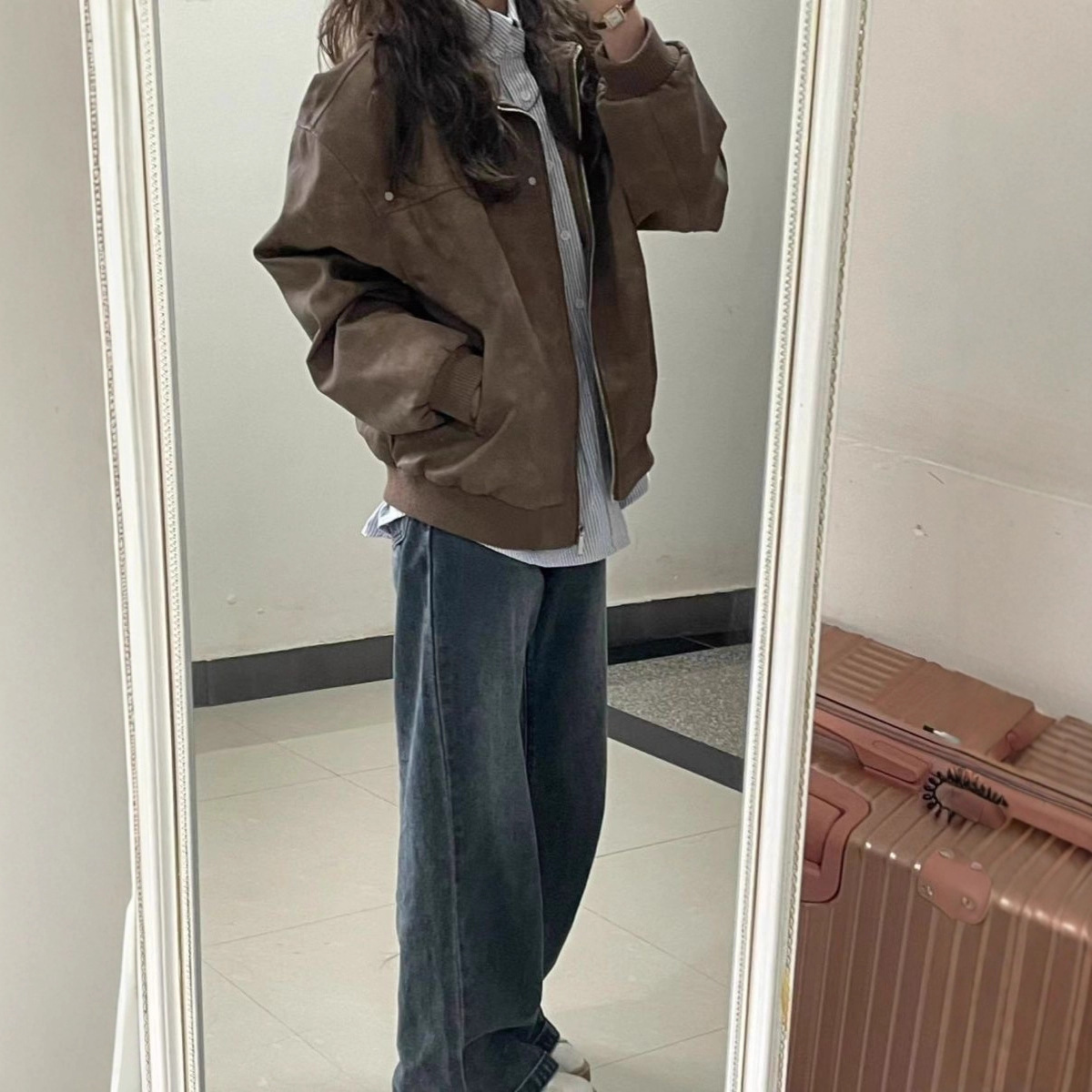 Retro Brown Square-Neck Coat Women's Spring Autumn Style 2 Retro Brown Square-Neck Coat Women's Spring Autumn Style - Image 2