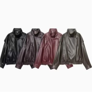 Women's Fashion Faux-leather Jacket With A Stand-up Collar From Europe And The US