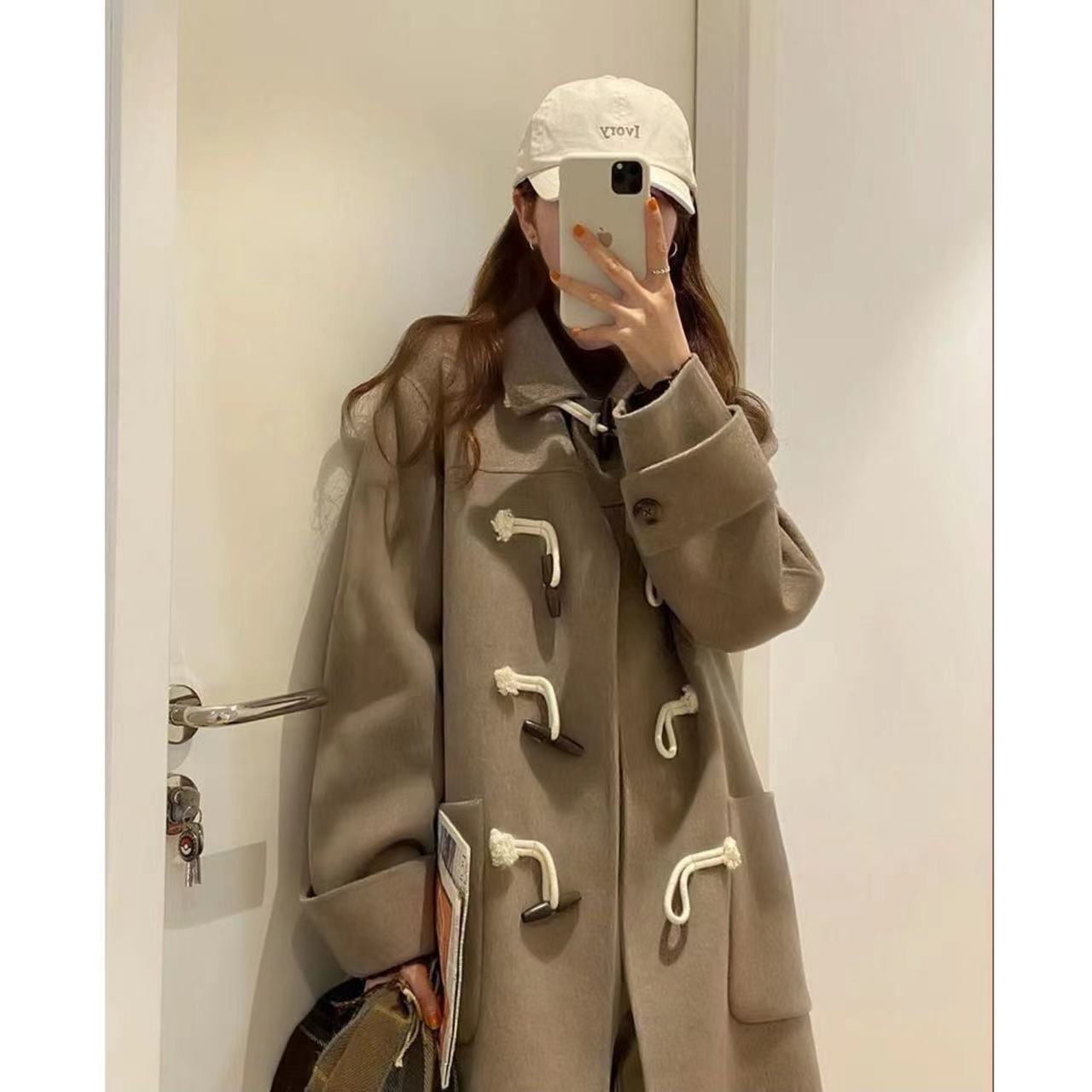 Wool Coat Women's Korean-Style Loose Slimming Horn-Button Petite Mid-Length Wool Fashionable 3 Wool Coat Women's Korean-Style Loose Slimming Horn-Button Petite Mid-Length Wool Fashionable - Image 3