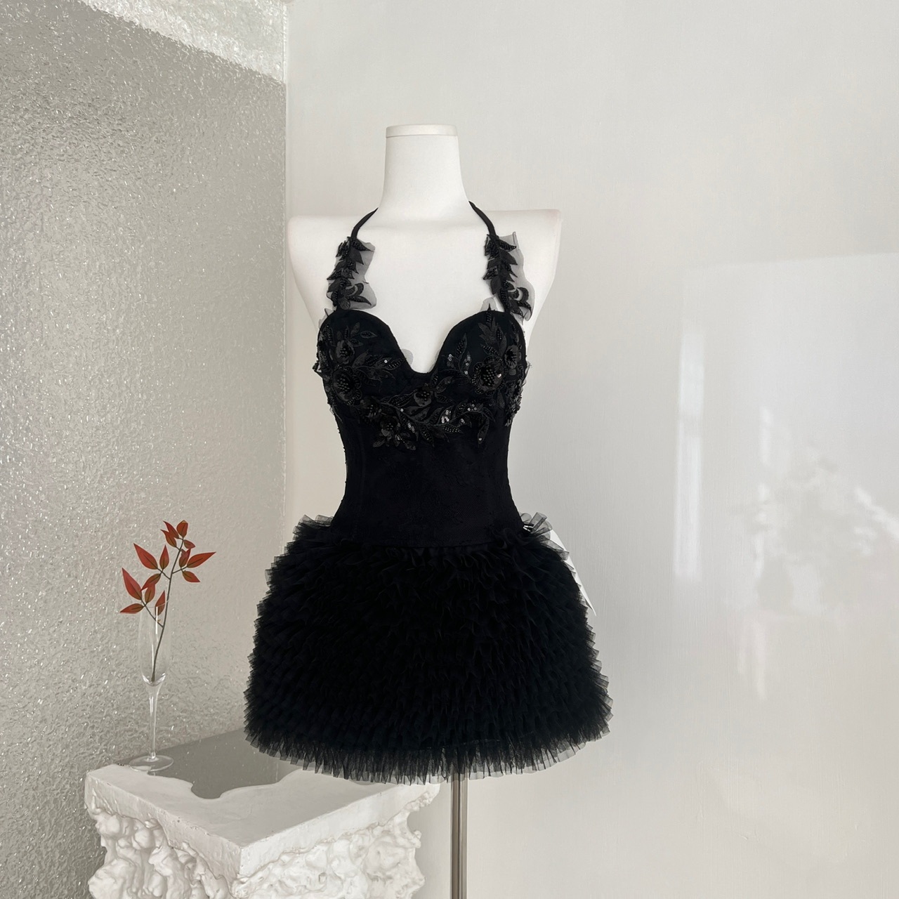 Lace Heavy Embellished Mesh Beaded Sequin Top & Skirt Set Women's Two-Piece 6 Lace Heavy Embellished Mesh Beaded Sequin Top & Skirt Set Women's Two-Piece - Image 6