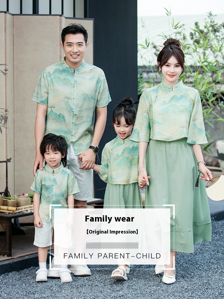 Parent-child Leisure Chinese Style Cheongsam Suit 2 Parent-child Leisure Chinese Style Cheongsam Suit - Image 2