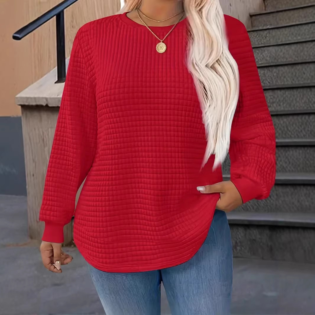 E005 Waffle-knit Crewneck Sweatshirt For Women 4 E005 Waffle-knit Crewneck Sweatshirt For Women - Image 4