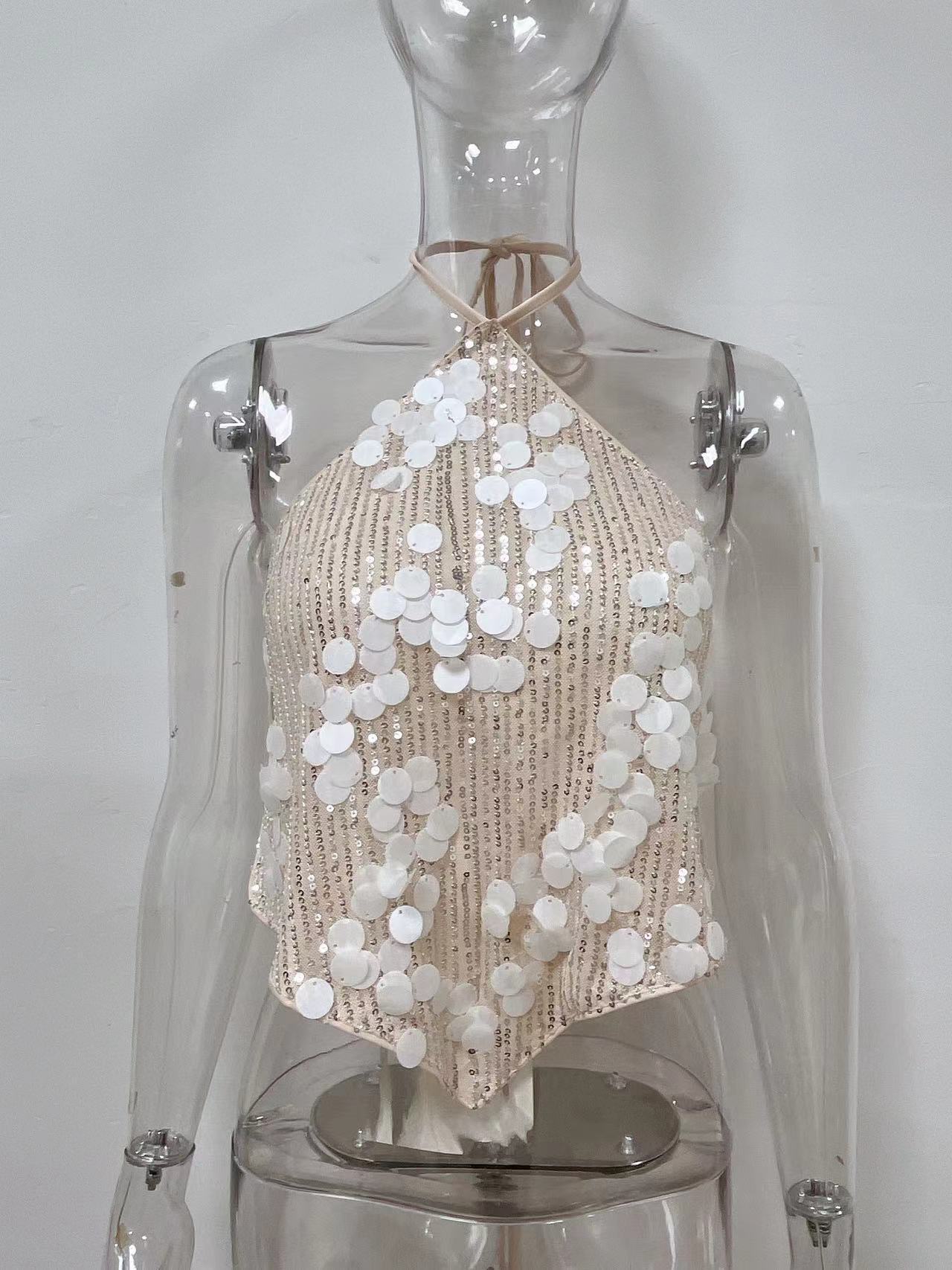 Sequin Halter Deep V-neck Backless Top 6 Sequin Halter Deep V-neck Backless Top - Image 6