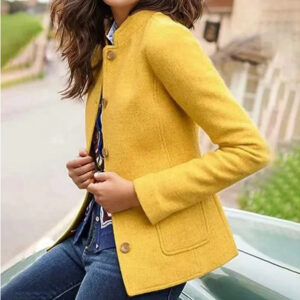 Solid-color Woolen Stand-collar Minimalist Long-sleeve Coat For Women
