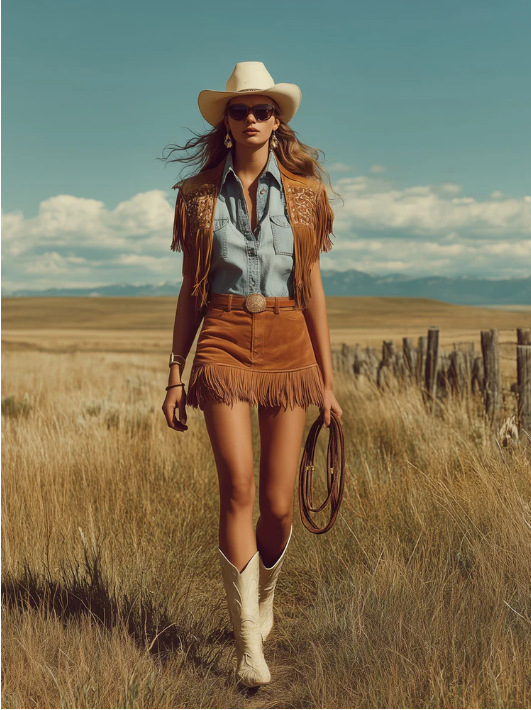 Western Retro Bohemian Style Caramel-Colored Faux Suede Fringe Skirt 6 Western Retro Bohemian Style Caramel-Colored Faux Suede Fringe Skirt - Image 6