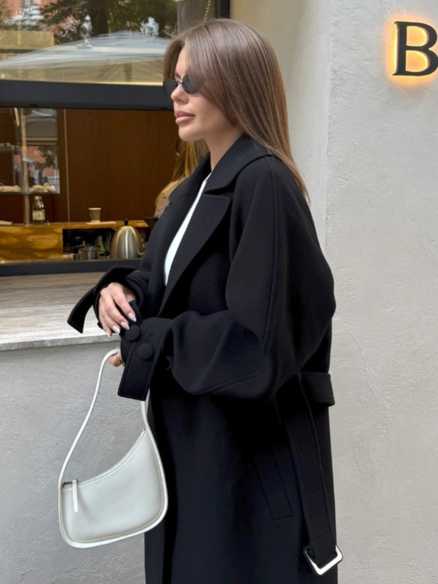 Fashionable Commuter-Style Lapel-Collar Split Loose Long Coat 5 Fashionable Commuter-Style Lapel-Collar Split Loose Long Coat - Image 5