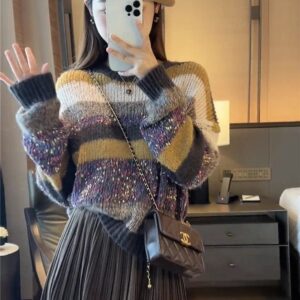 Colorful Loose-fit Striped Knit Sweater