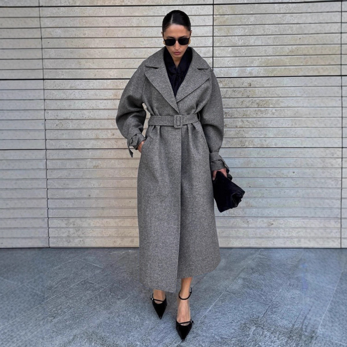 Fashionable Commuter-Style Lapel-Collar Split Loose Long Coat 3 Fashionable Commuter-Style Lapel-Collar Split Loose Long Coat - Image 3