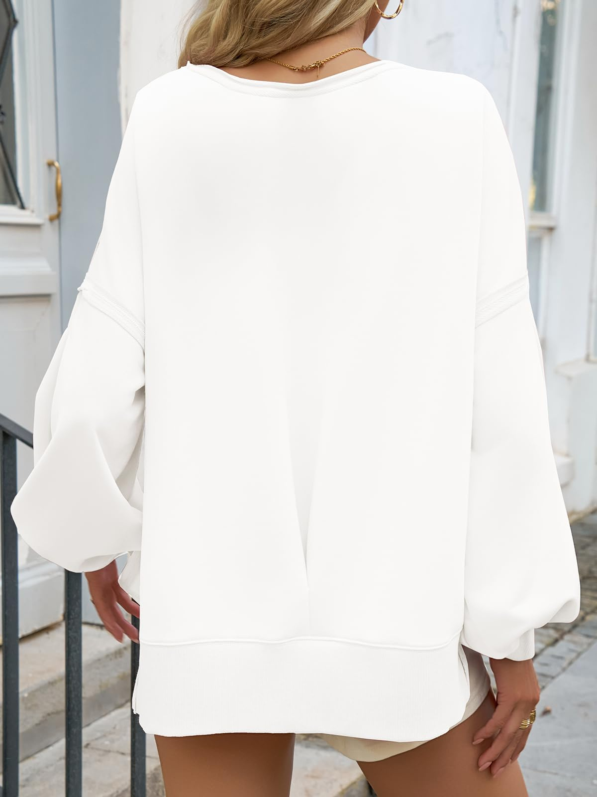 Fisoew Womens Casual Crewneck Sweatshirts Lantern Long Sleeve Side Slit Loose Sweatshirt Fall Crop Pullover Tops 10 Fisoew Womens Casual Crewneck Sweatshirts Lantern Long Sleeve Side Slit Loose Sweatshirt Fall Crop Pullover Tops - Image 10