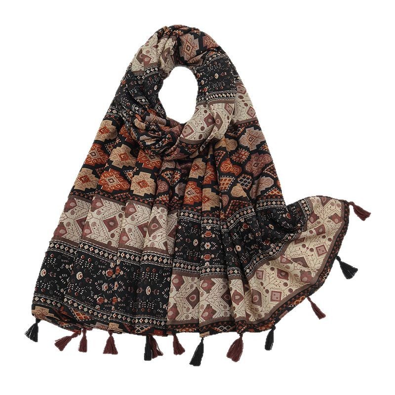 Retro Color-Block Small Floral Shawl For Women 5 Retro Color-Block Small Floral Shawl For Women - Image 5