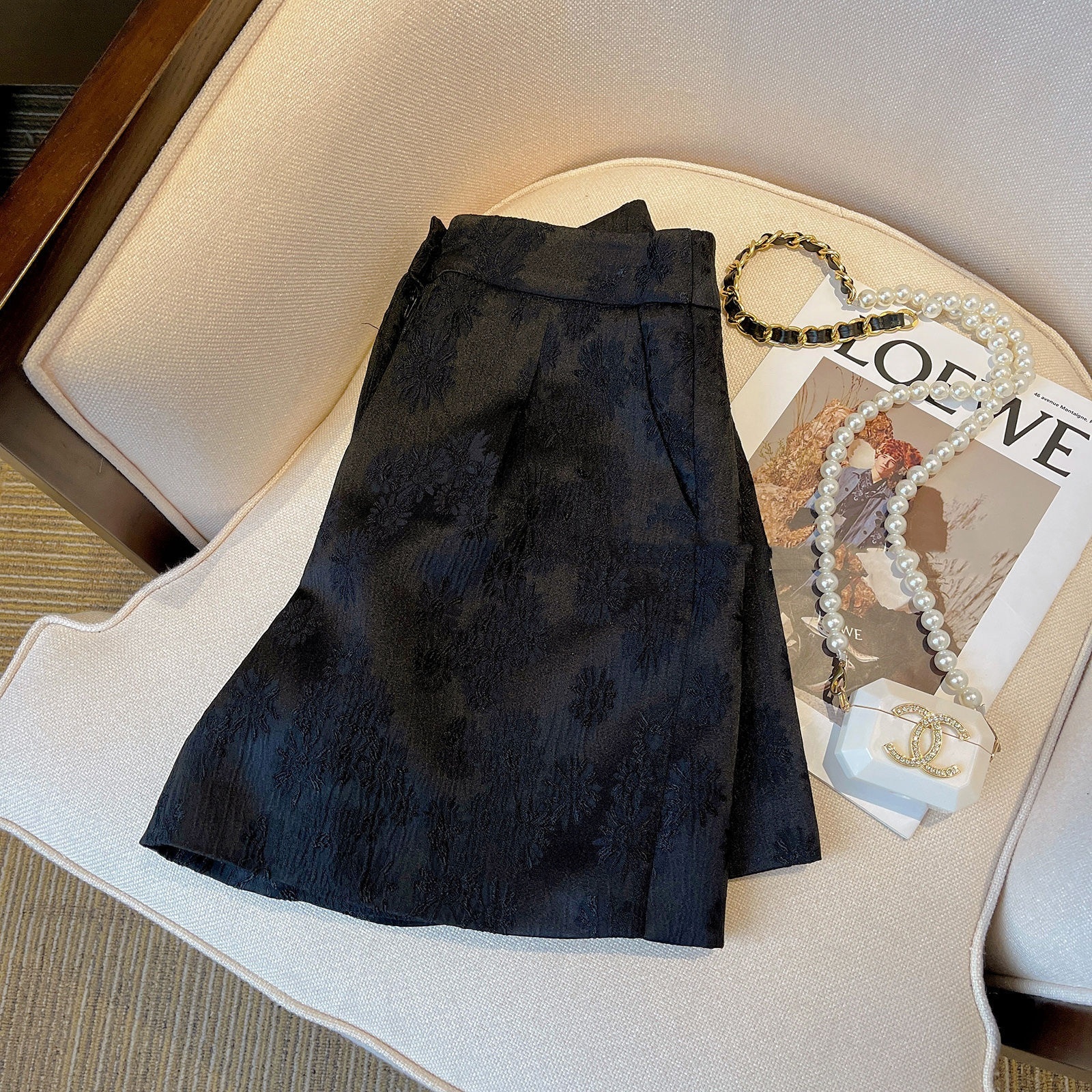 Chanel-style Black Jacquard Suit Shorts For Women 2 Chanel-style Black Jacquard Suit Shorts For Women - Image 2