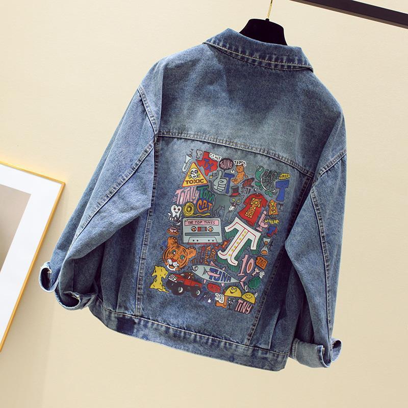 Women's Casual Loose Printed Denim Jacket 2 Women's Casual Loose Printed Denim Jacket - Image 2