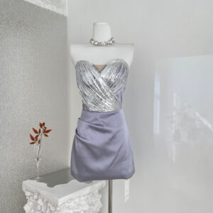 Lustrous Silver Shimmer Sexy Strapless Women's Paneled Lavender Satin Ball Bridesmaid Ceremony Bodycon Dress