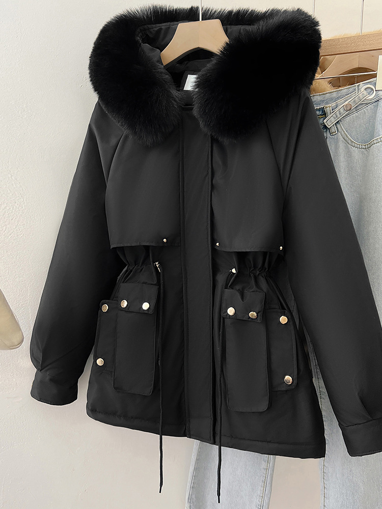 Women's Solid-Colored Loose Cotton Padded Coat With A Large Furry Collar 2 Women's Solid-Colored Loose Cotton Padded Coat With A Large Furry Collar - Image 2