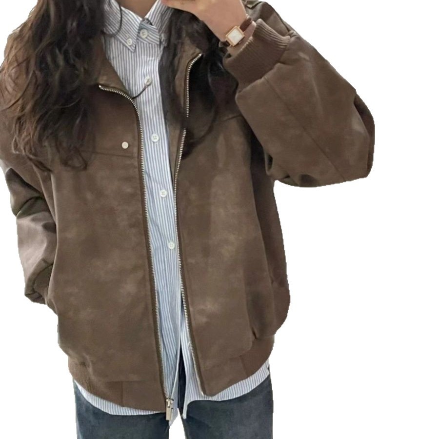 Retro Brown Square-Neck Coat Women's Spring Autumn Style 4 Retro Brown Square-Neck Coat Women's Spring Autumn Style - Image 4