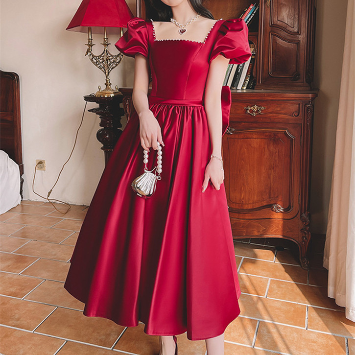 Winter Wine Red Engagement Daily French Princess On The Run Satin Dress 1 Winter Wine Red Engagement Daily French Princess On The Run Satin Dress