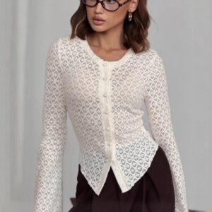 Women's Round-Neck Lace Knitted Cardigan Top