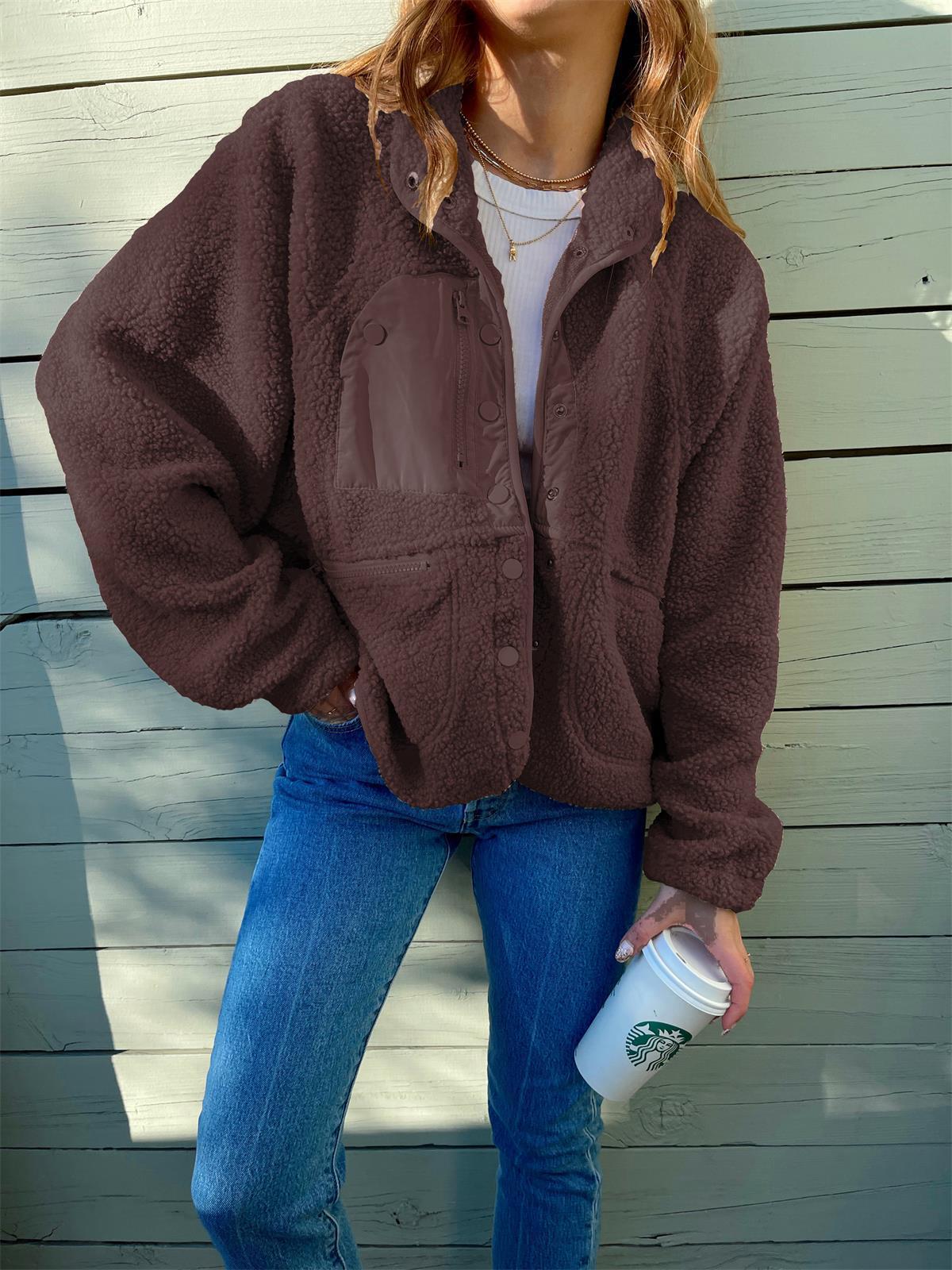 Short Cardigan Plush Jacket Lamb Wool Coat 8 Short Cardigan Plush Jacket Lamb Wool Coat - Image 8