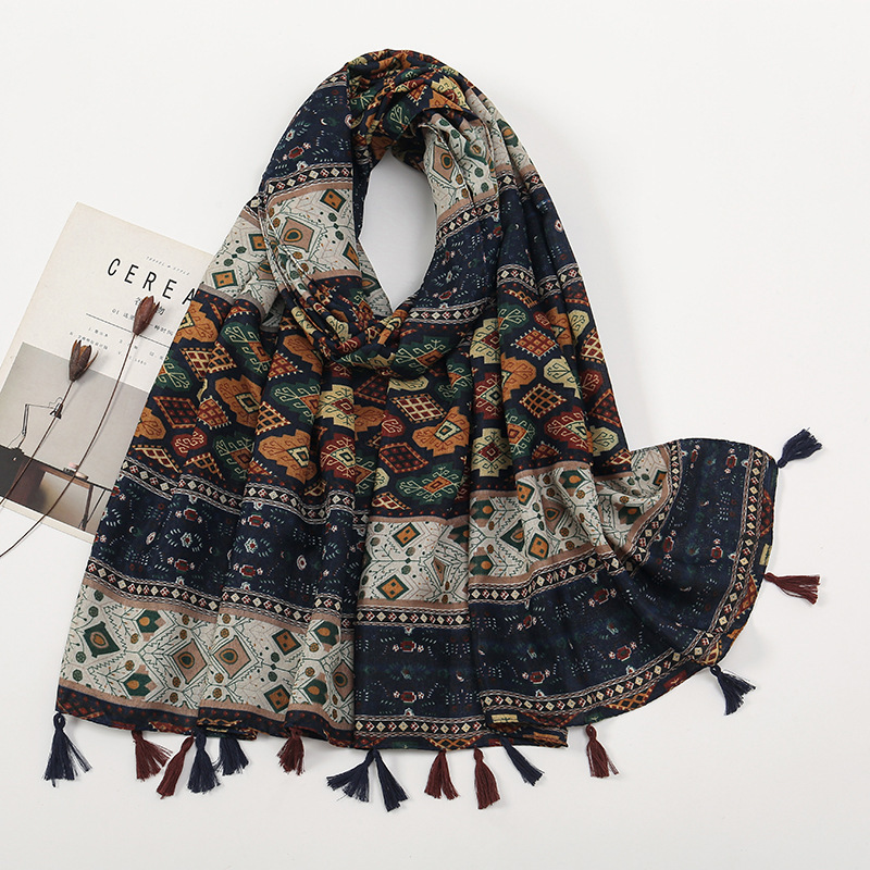 Retro Color-Block Small Floral Shawl For Women 8 Retro Color-Block Small Floral Shawl For Women - Image 8