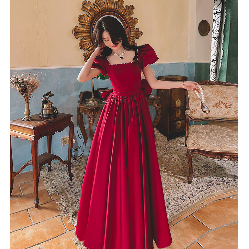 Winter Wine Red Engagement Daily French Princess On The Run Satin Dress 7 Winter Wine Red Engagement Daily French Princess On The Run Satin Dress - Image 7