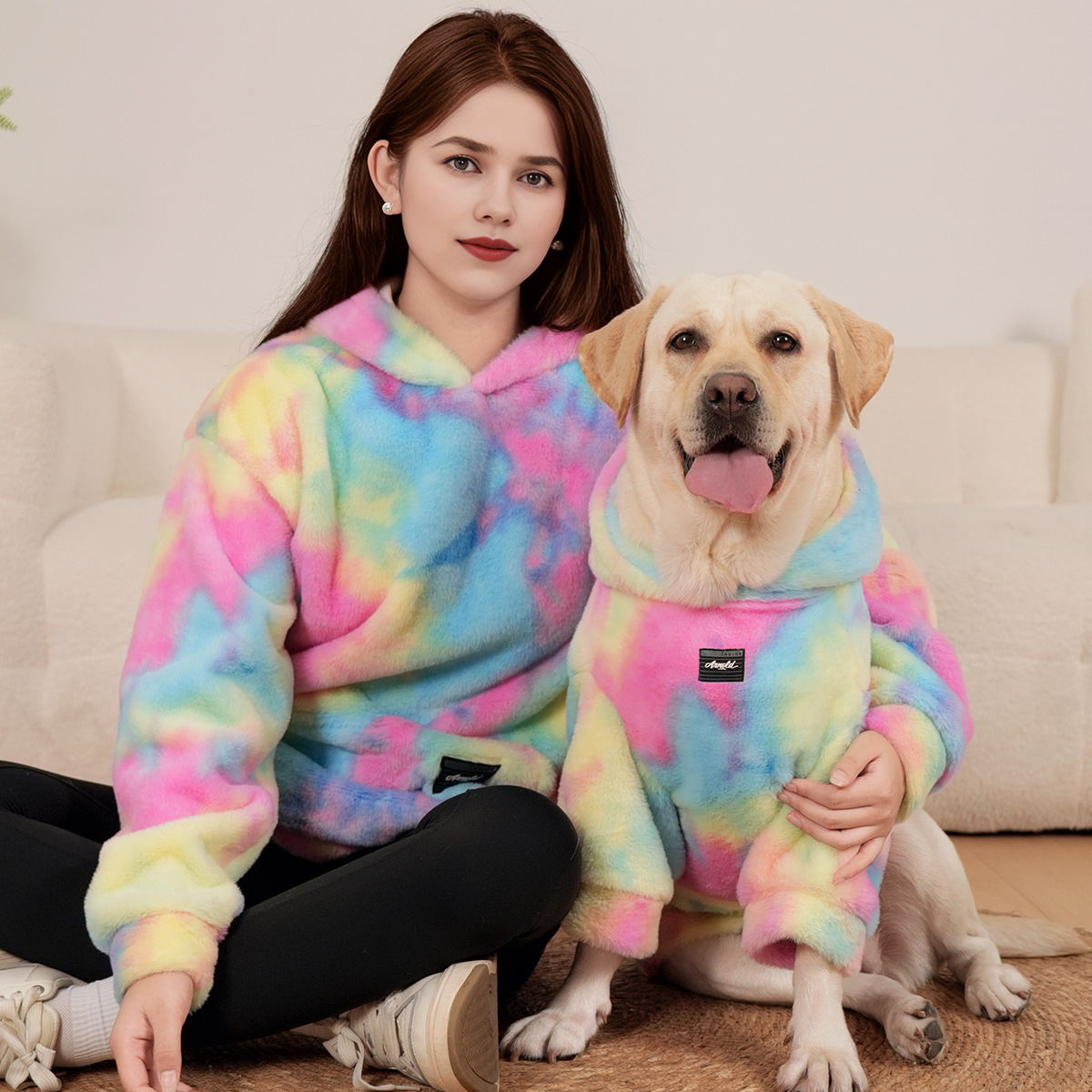 Pet Hoodie Tie Dye Rabbit Fur Rainbow-colored Dog Hoodie 1 Pet Hoodie Tie Dye Rabbit Fur Rainbow-colored Dog Hoodie