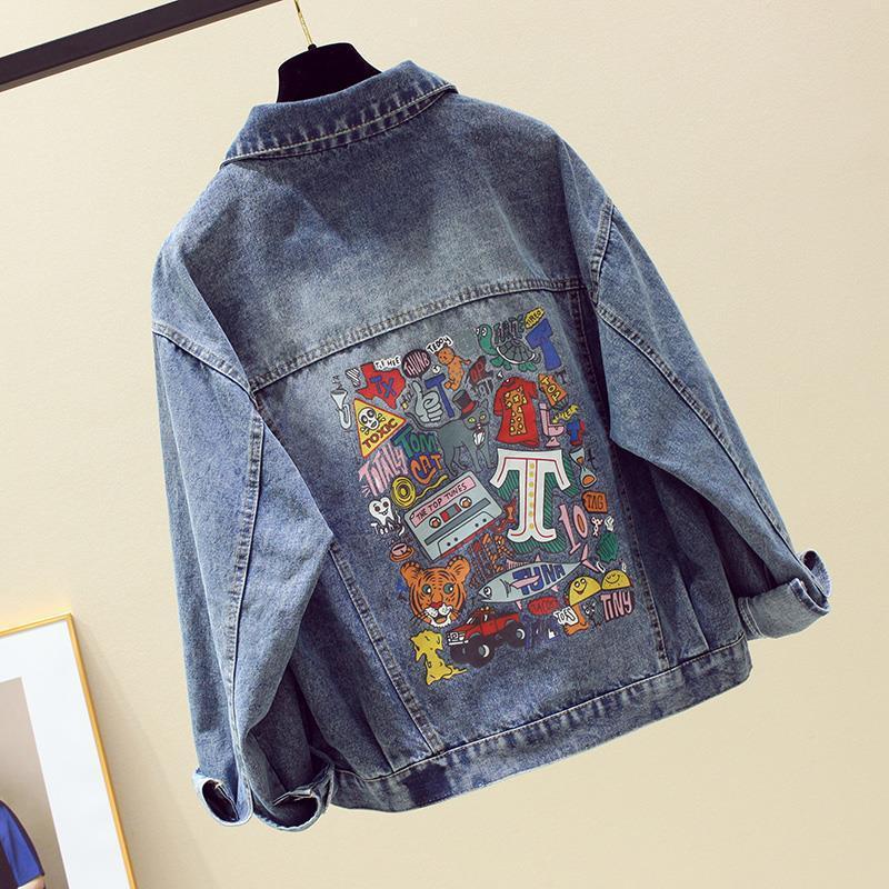 Women's Casual Loose Printed Denim Jacket 3 Women's Casual Loose Printed Denim Jacket - Image 3