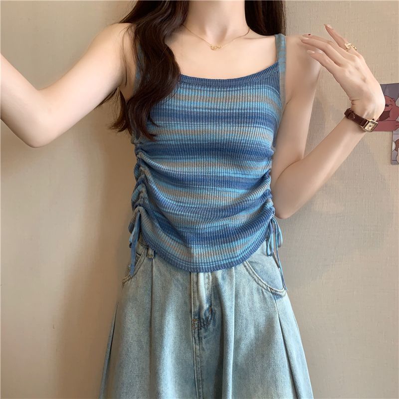 Fashionable Slim-Fit Striped Knitted Camisole 1 Fashionable Slim-Fit Striped Knitted Camisole