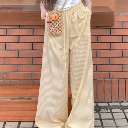 Niche Drawstring Elastic-waist Floor-length Pants 1 Niche Drawstring Elastic-waist Floor-length Pants