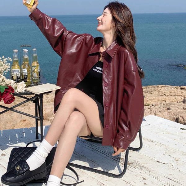 Short Relaxed Fit Retro Leather Jacket 2 Short Relaxed Fit Retro Leather Jacket - Image 2