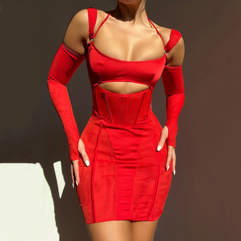 Women's Sling Tight Dress Fashion Backless Mesh See-through Hip Skirt 1 Women's Sling Tight Dress Fashion Backless Mesh See-through Hip Skirt