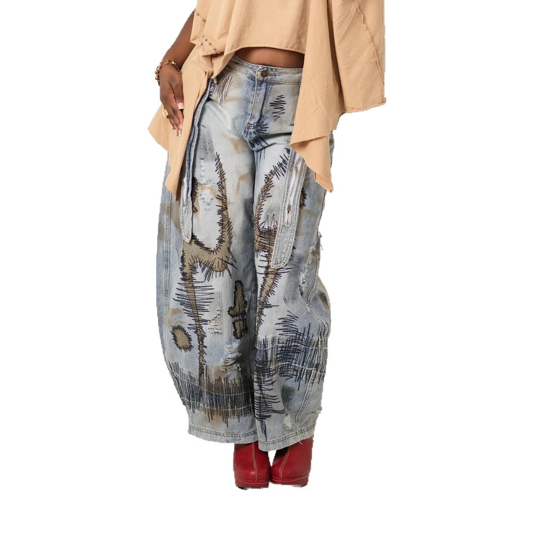 Wide-leg Boot-cut Stone-washed Jeans 4 Wide-leg Boot-cut Stone-washed Jeans - Image 4