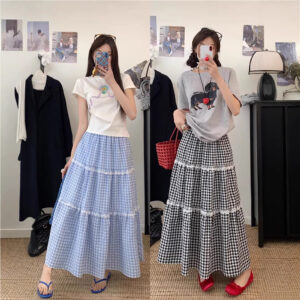 Fresh And Sweet Blue Plaid Cake Skirt