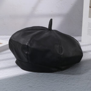 A Solid Color Leather Y2K Style Fashionable Beret For Women, Suitable For Daily Leisure, Commuting, Shopping, Dates And Outings