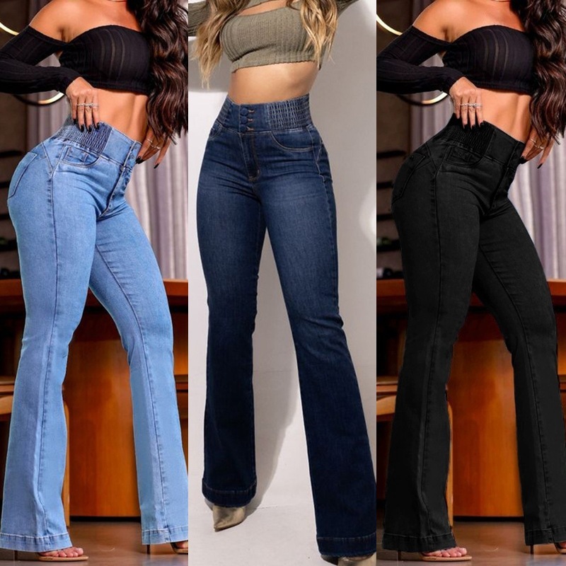 Elastic Waisted High-waist Stretch Slim-fit Boot-lift Denim Trousers 1 Elastic Waisted High-waist Stretch Slim-fit Boot-lift Denim Trousers