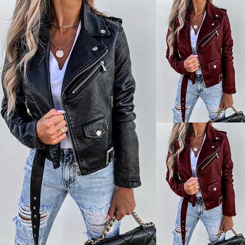 Jacket Top PU Leather Coat Short Zipper 1 Jacket Top PU Leather Coat Short Zipper
