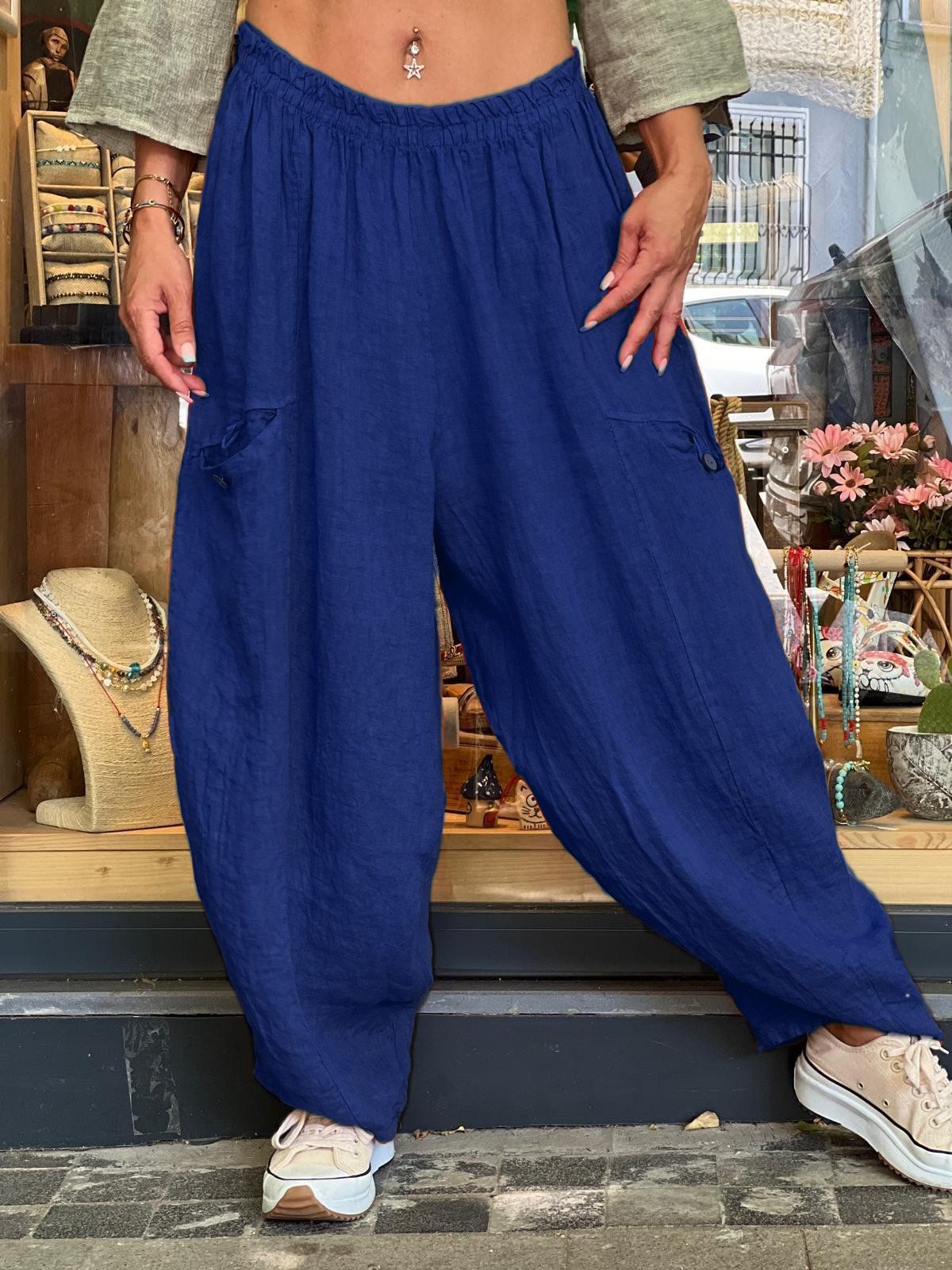 AutumnWinter Cotton-Linen Womens Long Solid-Color Pockets Loose Pants 4 AutumnWinter Cotton-Linen Womens Long Solid-Color Pockets Loose Pants - Image 4